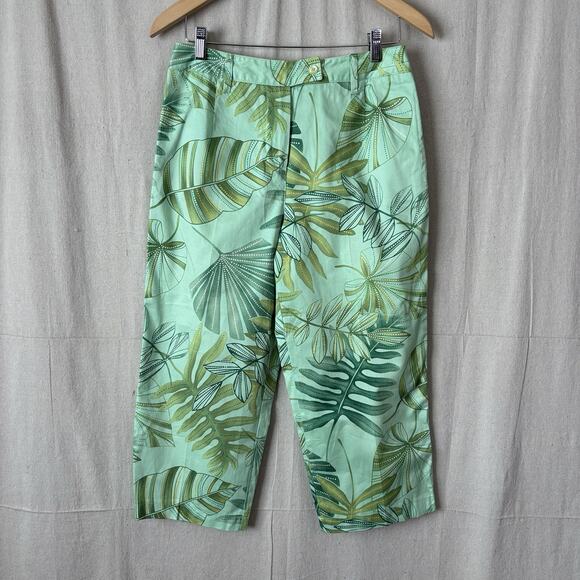 VTG Harve Benard Womens Tropical Leaf Print Old Money Capri Pants Size 8 Travel - Picture 1 of 8